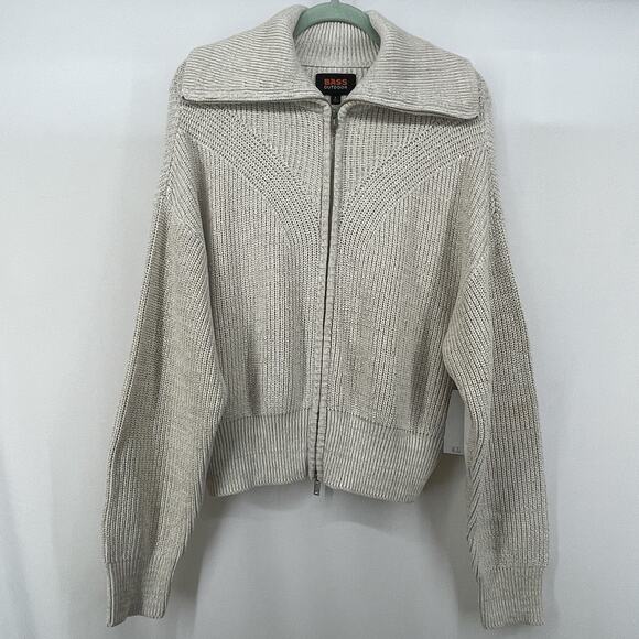 $99 MSRP Bass Outdoor Size L Mens Cardigan Sweater Ribbed Elbow Patches Zip Up - Picture 2 of 9